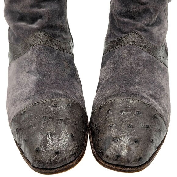 Vintage Mauri Exotic Ostrich and Suede Gray Dress Shoes Mens 8.5 Ankle Zip Boots main image 8
